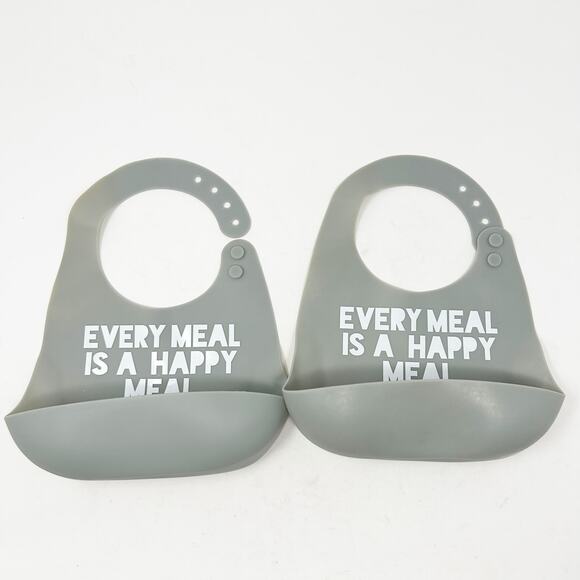 Bella Tunno Tots Baby‎ Every Meal Is A Happy Meal Feeding Silicone Bib Set of 2 - Picture 1 of 4